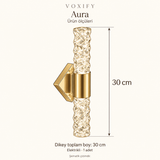 VOXIFY Aura Burgu Desenli Aplik – Siyah — ürün krokisi, dikey toplam boy 30 cm.