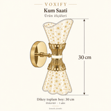 VOXIFY Kum Saati Kristal Efektli Aplik – Gold — ürün krokisi, dikey toplam boy 30 cm.