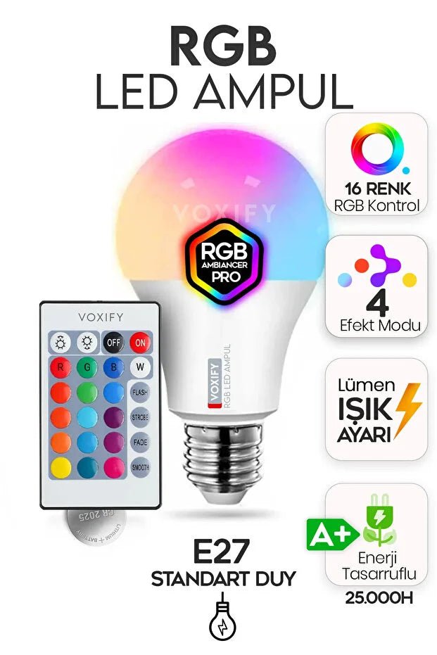 VOXIFY Kumandalı RGB LED Ampul – 9W E27 - Voxify